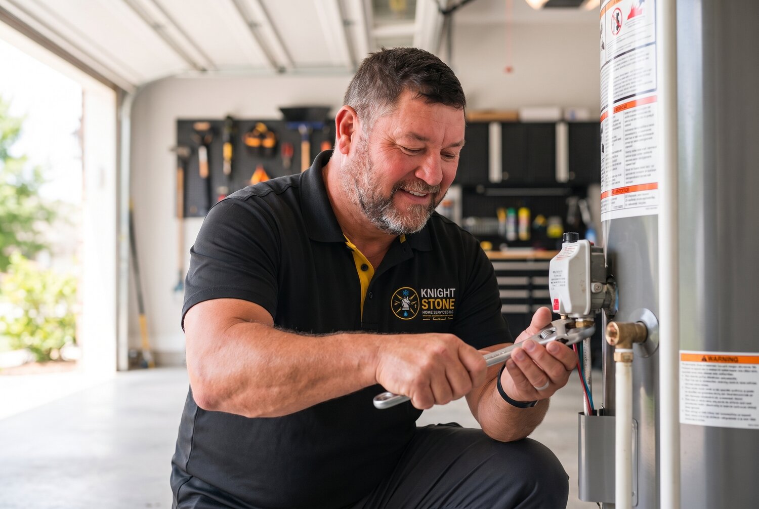 Will Hamby servicing a residential water heater